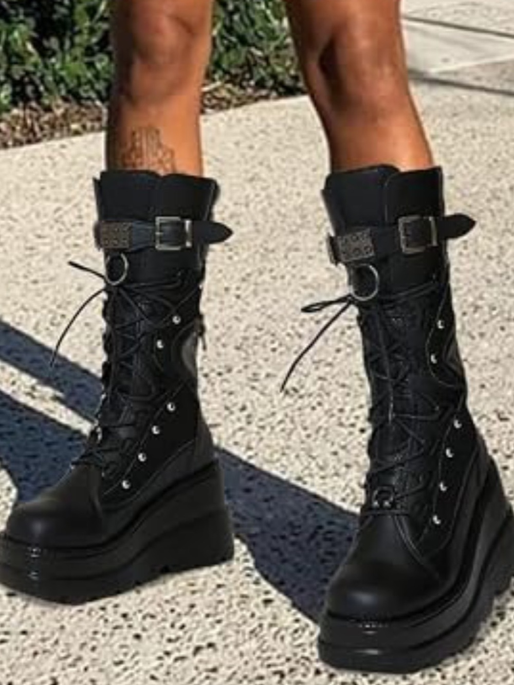 Black Rave Goth Platform Buckle Combat Boots Size 8